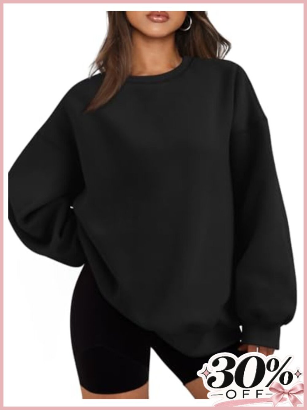 Womens Oversized Crewneck Sweatshirt Cotton Polyester Fleece Lined Pullover
